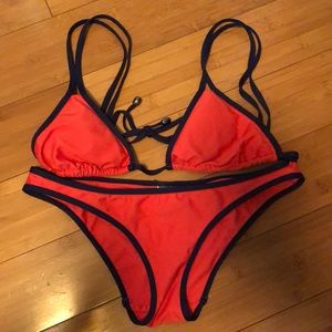 Mia Marcelle Small red blue trim string bikini